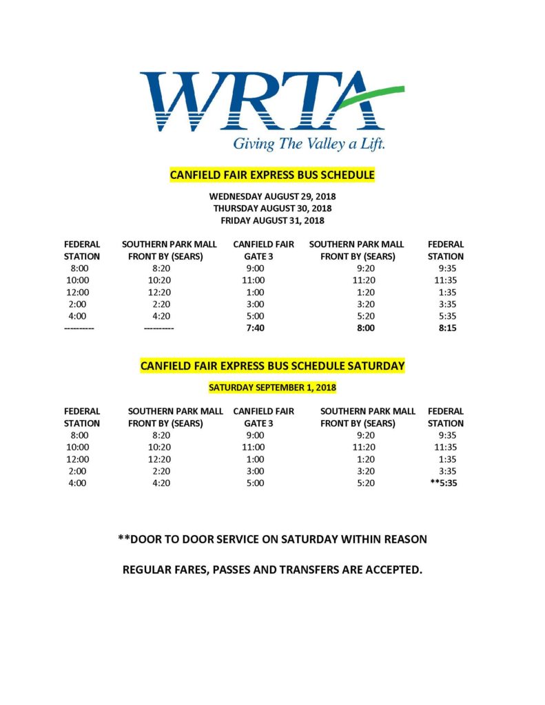 Canfield Fair Express Bus Service - Western Reserve Transit Authority: WRTA