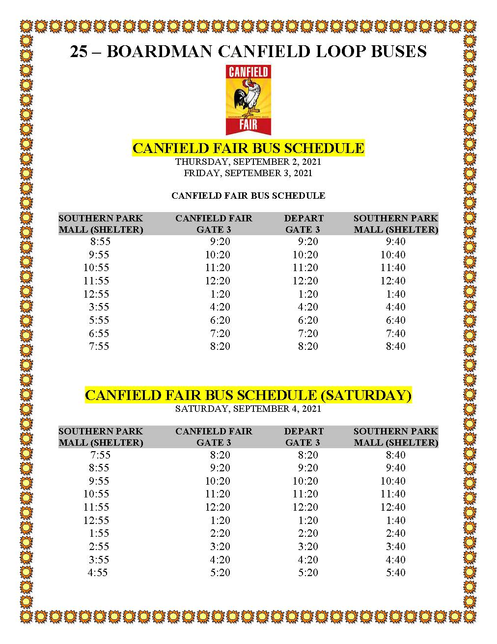 2021 Canfield Fair Bus Schedule Western Reserve Transit Authority WRTA